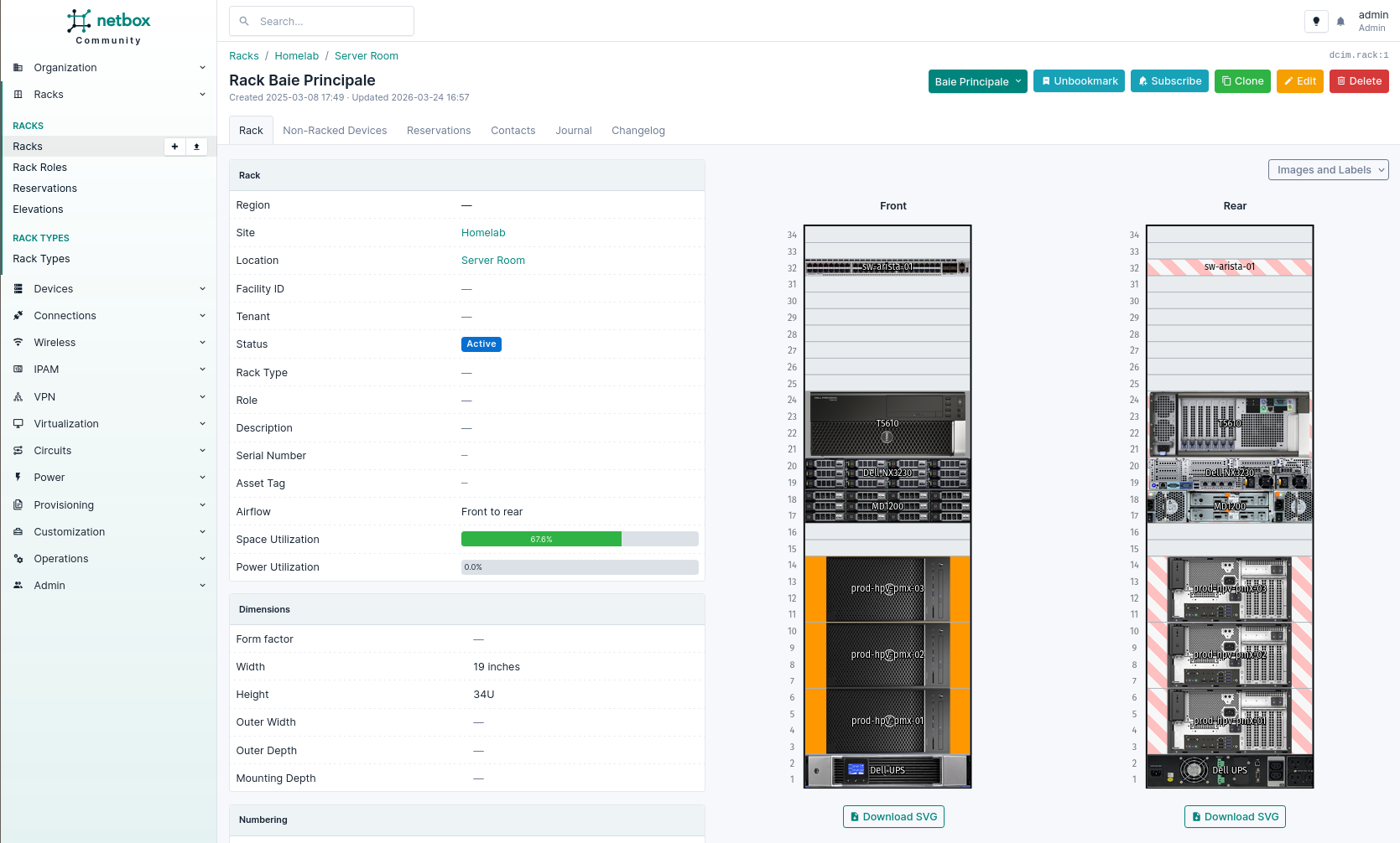 Documentation rack dans NetBox